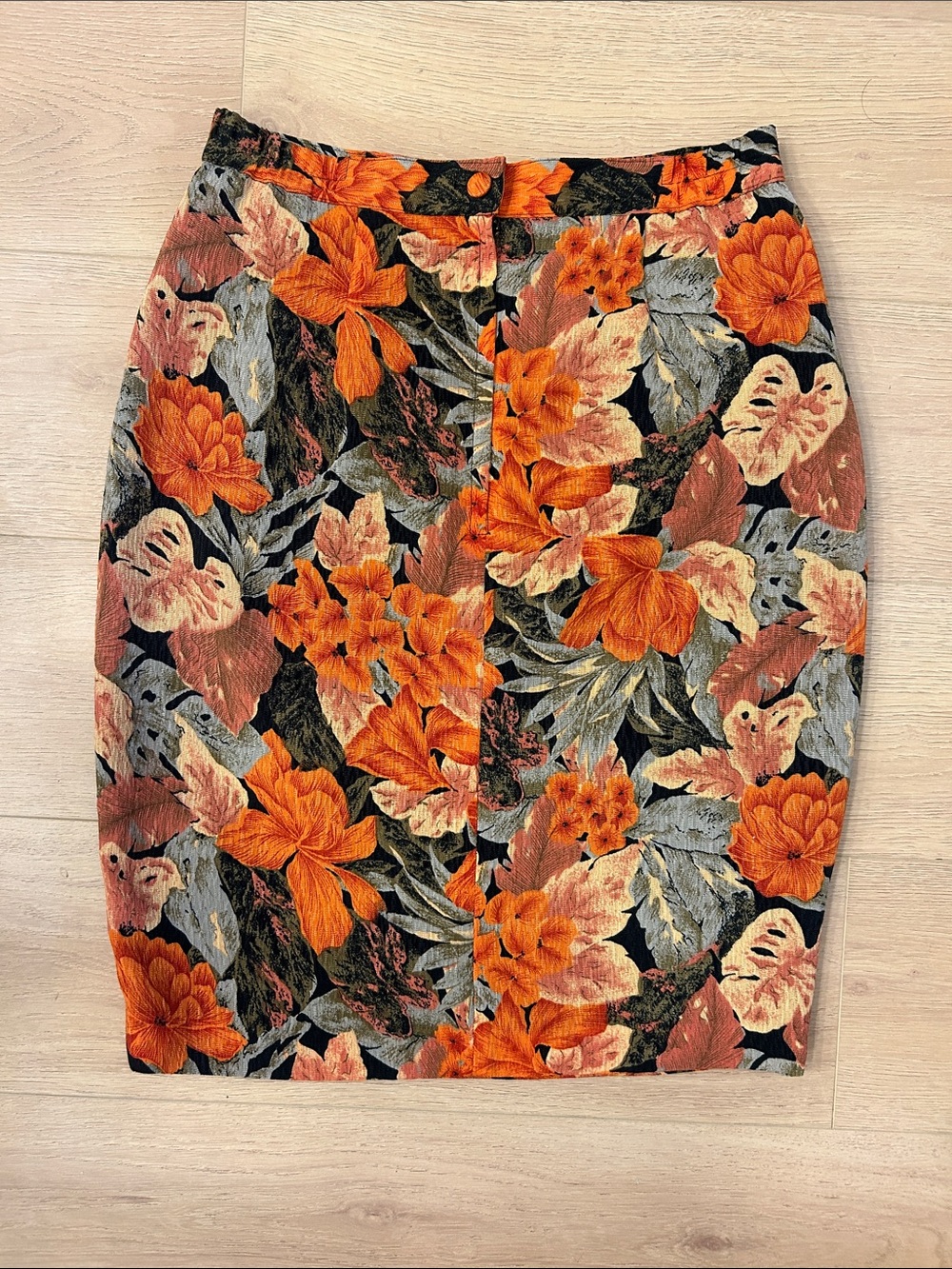 Vintage Tropical Orange Floral Pencil Skirt